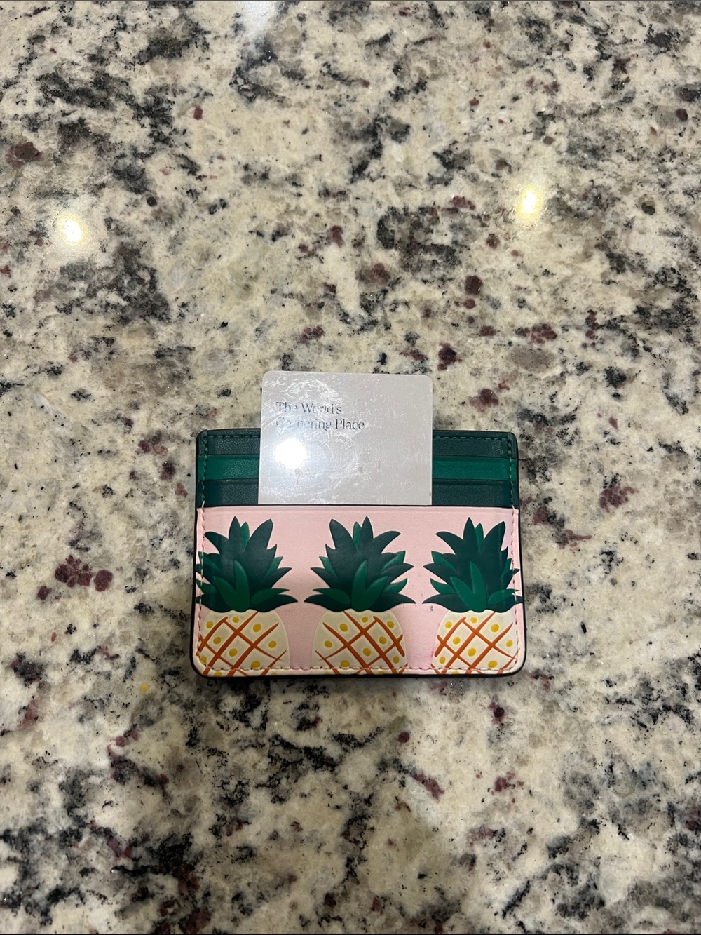 kate spade Pink and Green Leather Card Case with Gold Logo